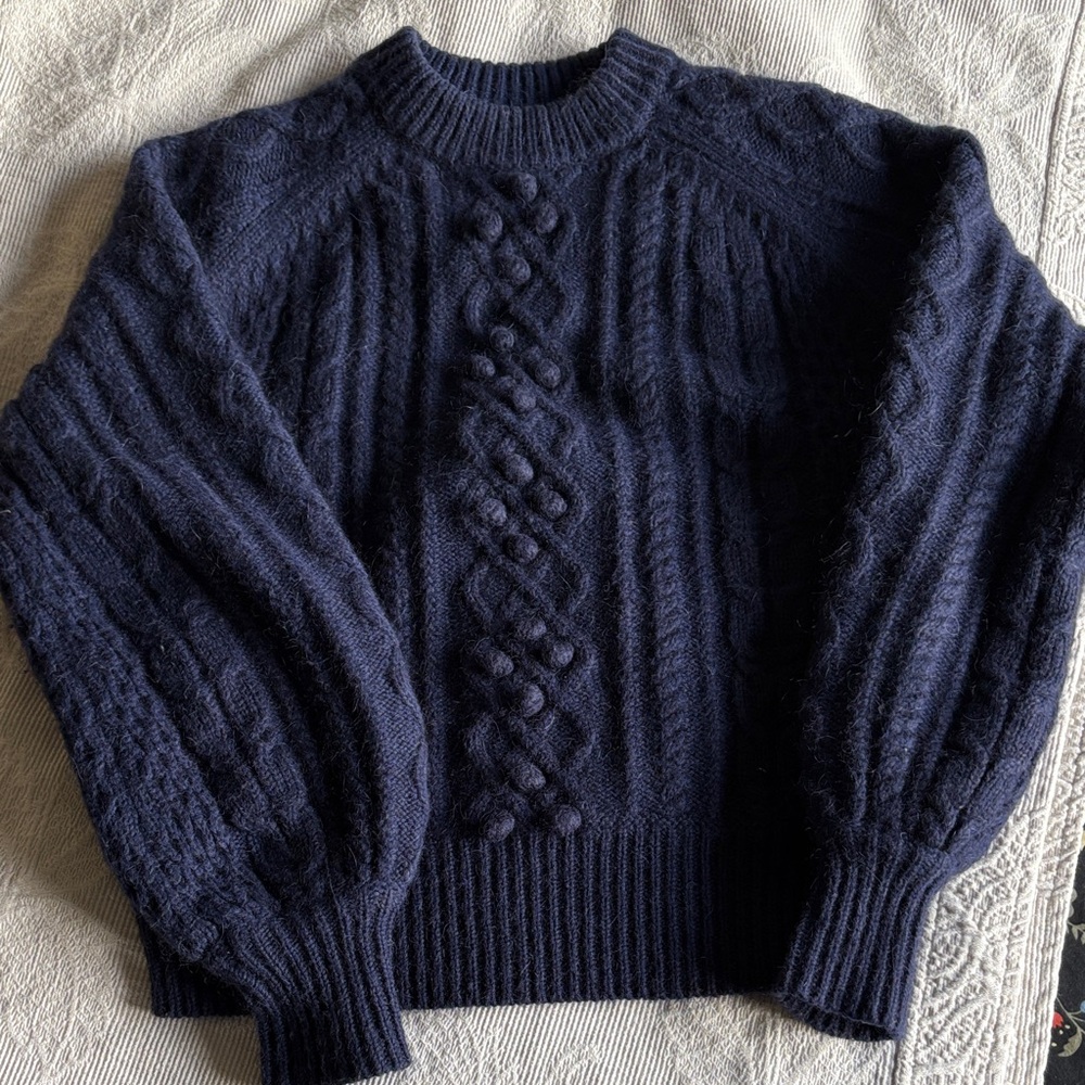Demylee x J. Crew Navy Cable Knit Sweater